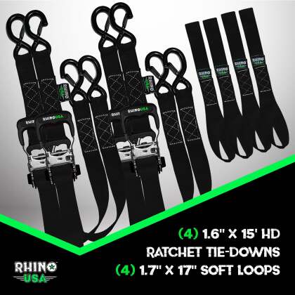 Rhino USA Heavy Duty Ratchet Tie-Down 4-Pack 1.6In X 15Ft