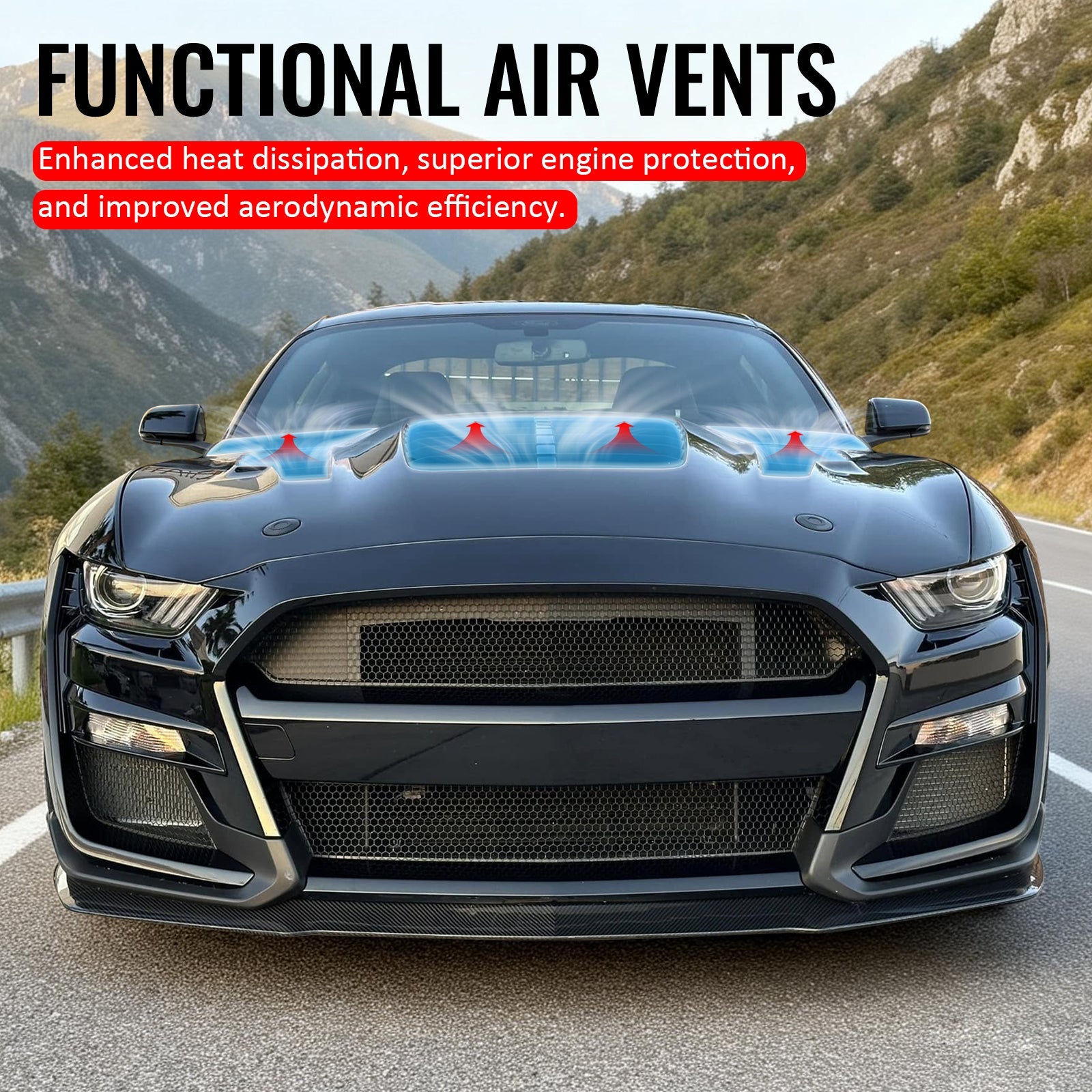 Ikon Motorsports 2015-2017 Ford Mustang V6/GT GT350 GT500KR Style Front Hood Aluminum