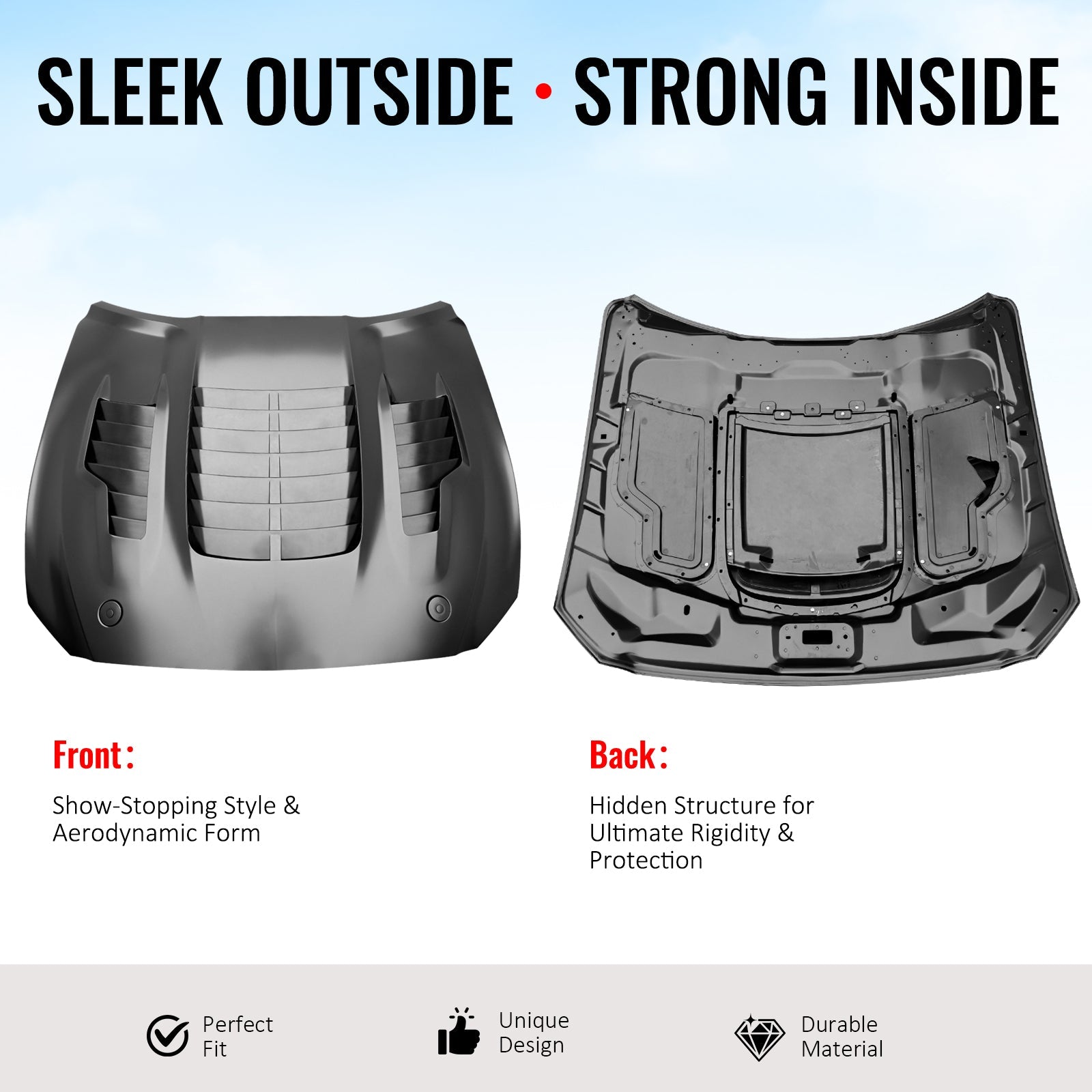 Ikon Motorsports 2015-2017 Ford Mustang V6/GT GT350 GT500KR Style Front Hood Aluminum
