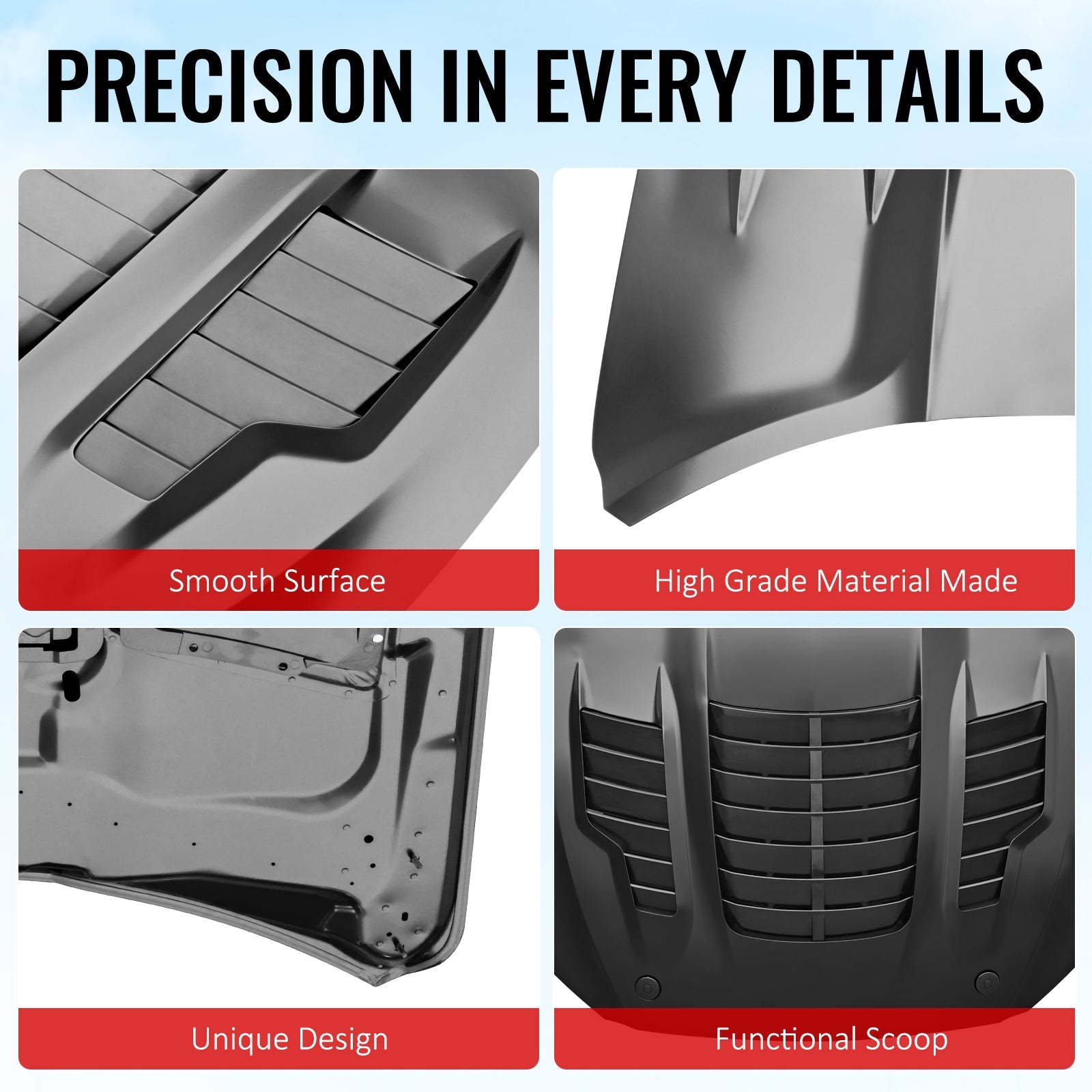 Ikon Motorsports 2015-2017 Ford Mustang V6/GT GT350 GT500KR Style Front Hood Aluminum