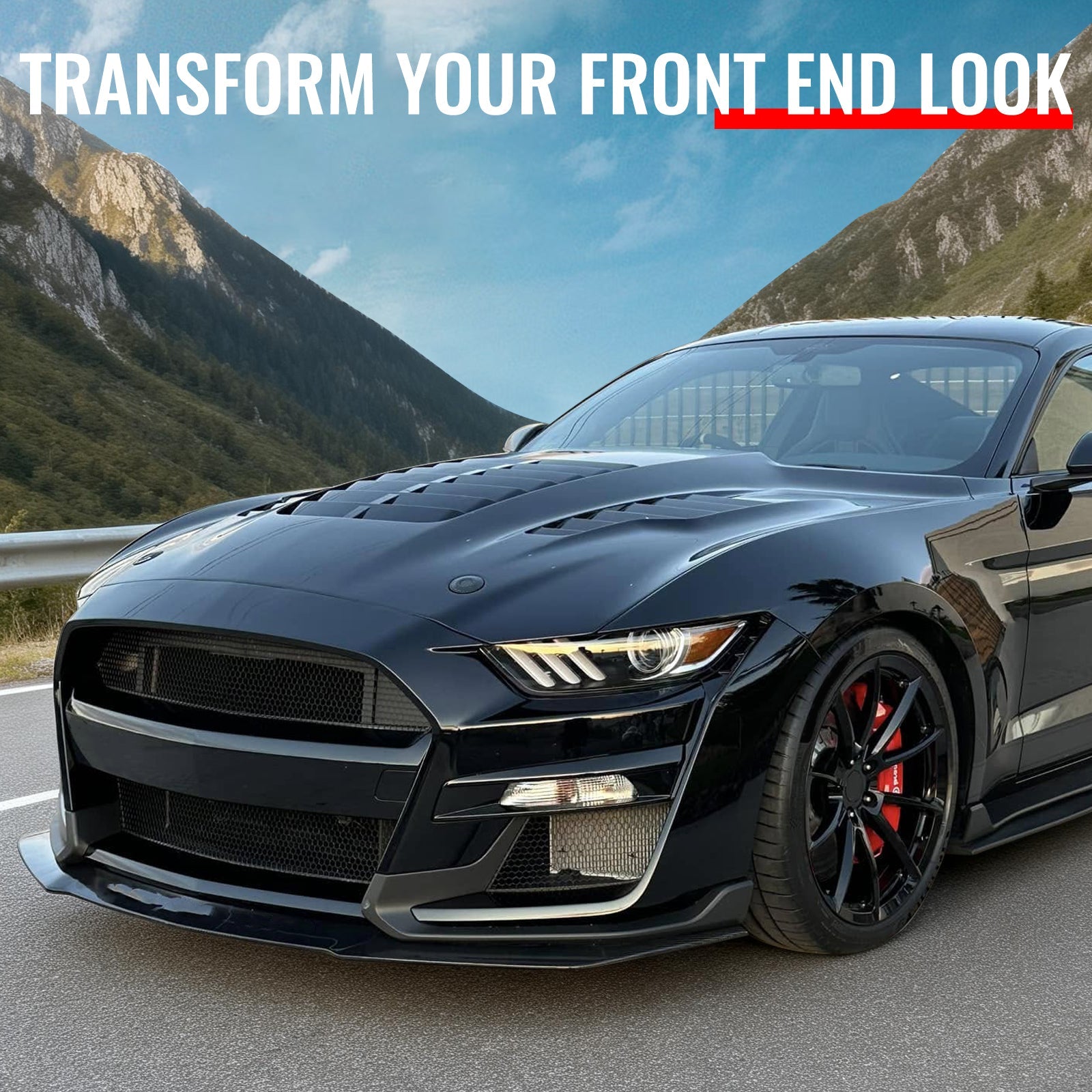 Ikon Motorsports 2015-2017 Ford Mustang V6/GT GT350 GT500KR Style Front Hood Aluminum