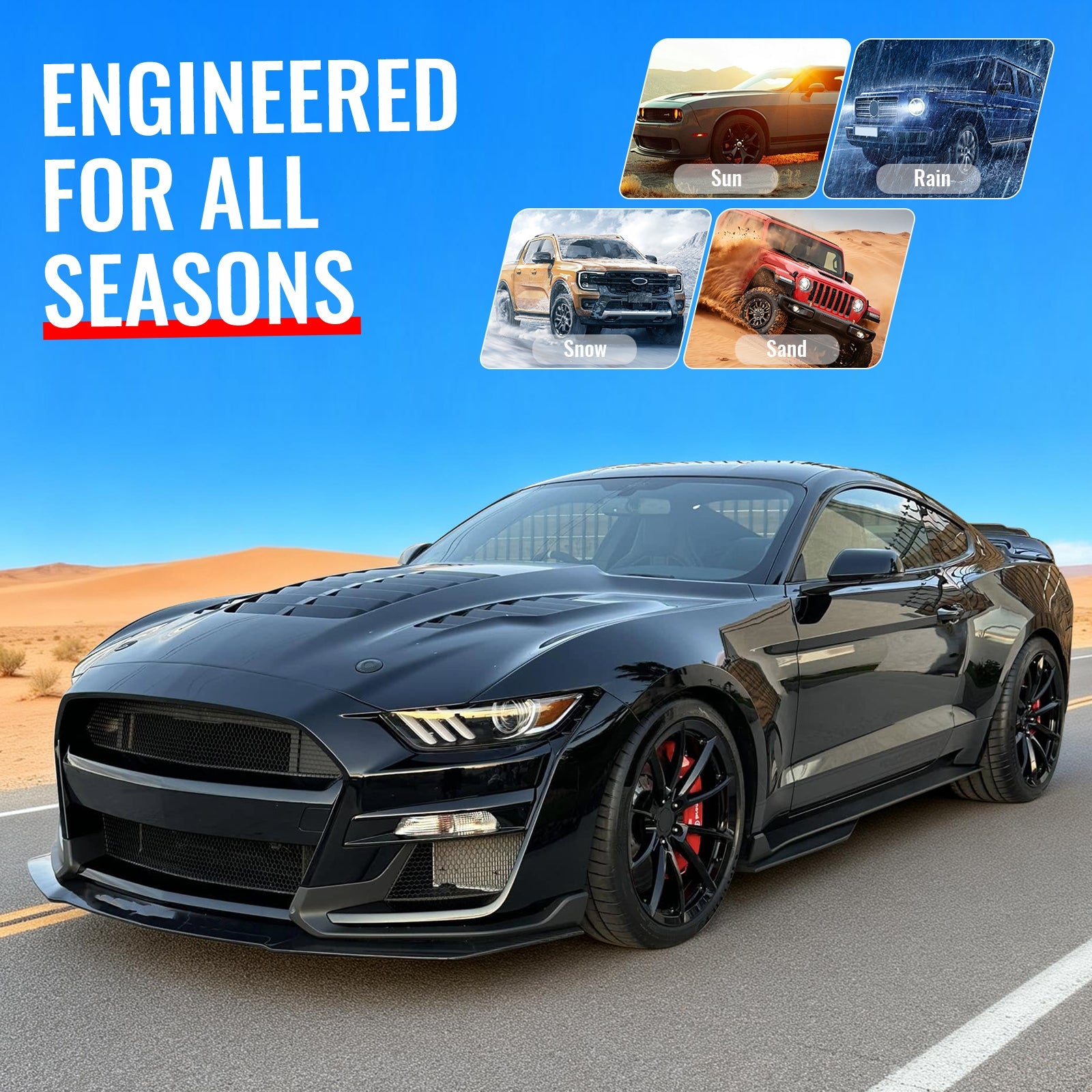 Ikon Motorsports 2015-2017 Ford Mustang V6/GT GT350 GT500KR Style Front Hood Aluminum