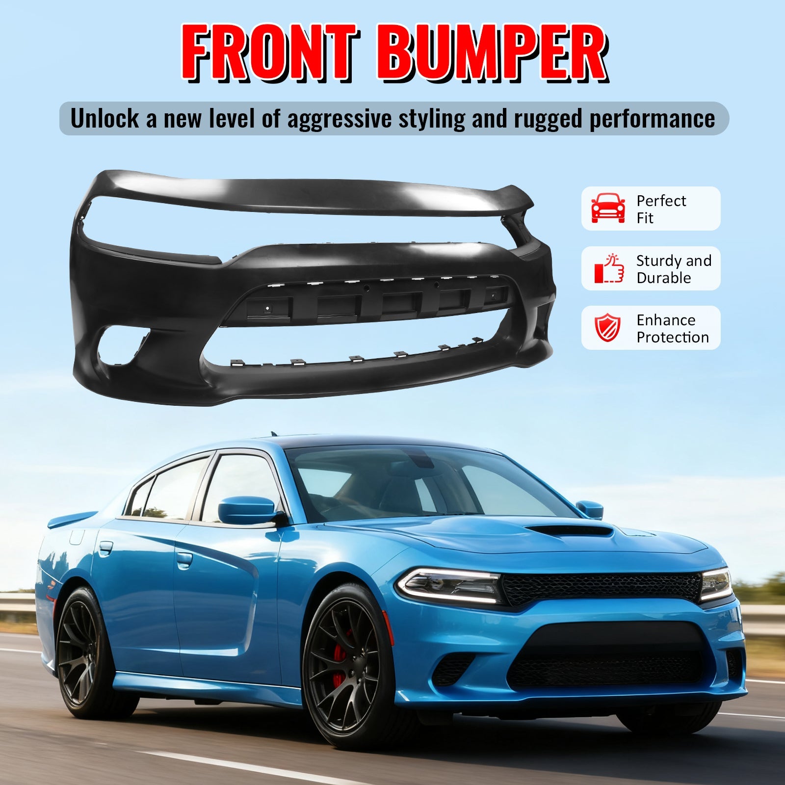 Ikon Motorsports 2015-2023 Dodge Charger SRT Hellcat Style Car Front Bumper Cover PP