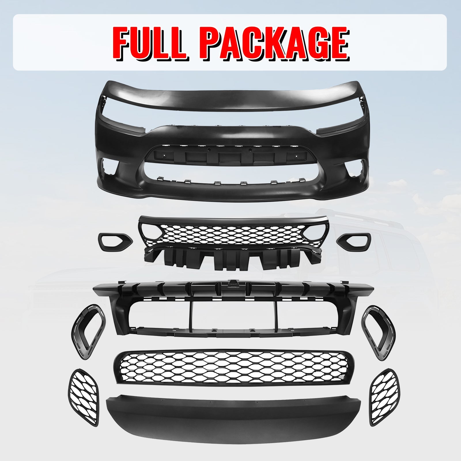 Ikon Motorsports 2015-2023 Dodge Charger SRT Front Bumper W/Foglight Grille & Insert PP
