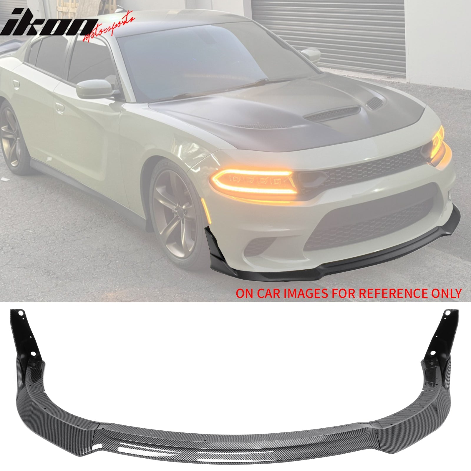 Ikon Motorsports 2015-2023 Dodge Charger V4 B Style Carbon Fiber Print Front Bumper Lip