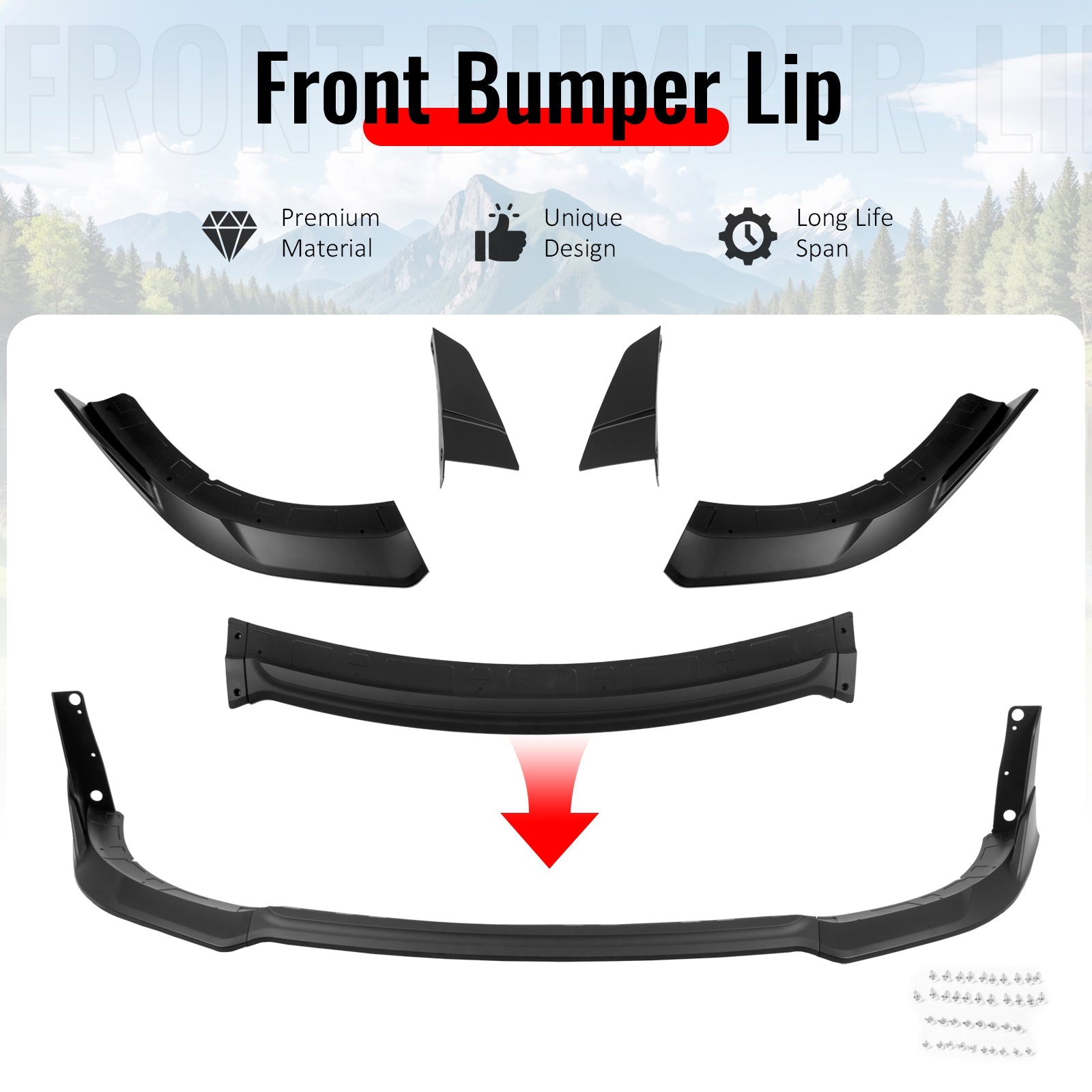 Ikon Motorsports 2015-2023 Dodge Charger V4 B Style Carbon Fiber Print Front Bumper Lip