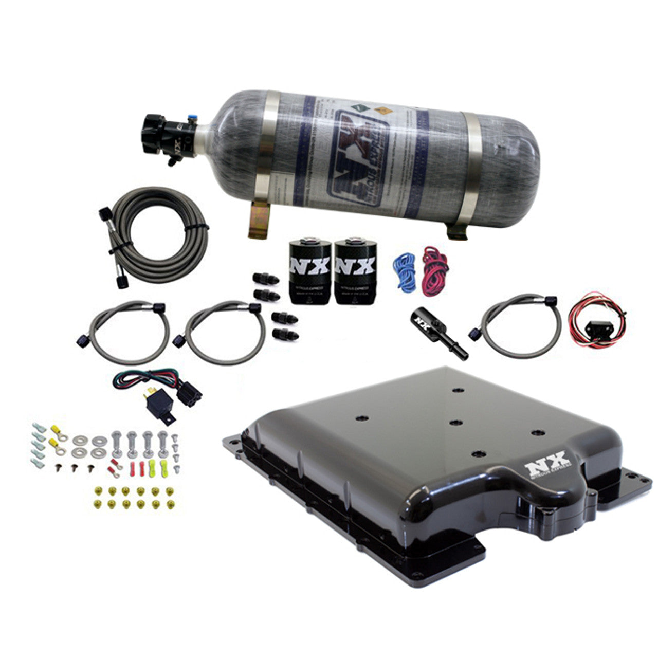 Nitrous Express 20972-12 Billet Supercharger Lid with Nitrous Kit 100-300hp 12lb Carbon Bottle for 15-23 Demon, Challenger, Charger, Durango SRT Hellcat, Trackhawk & TRX 6.2L HEMI