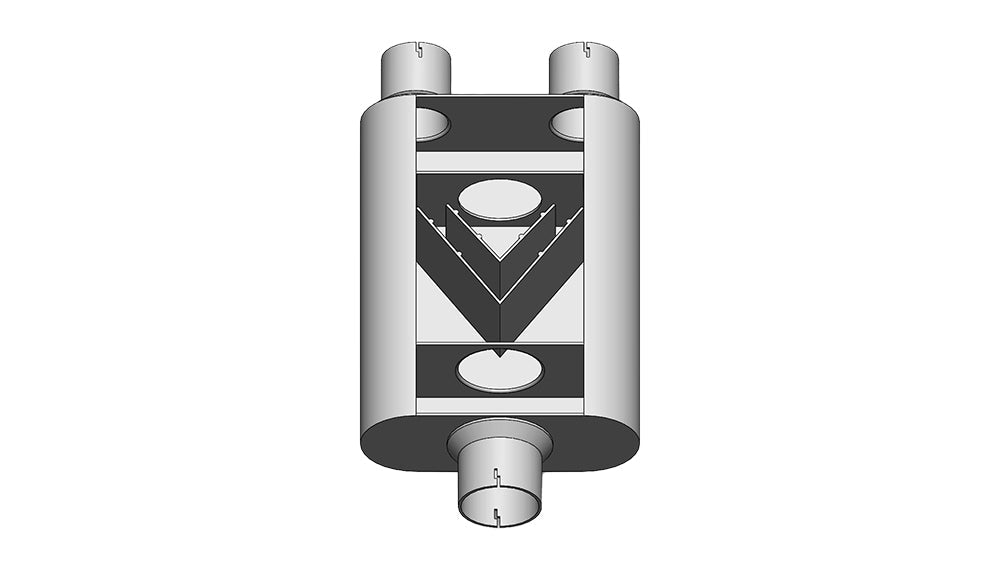 Speed Engineering 3" Inlet/2.5" Outlets "Chambered Series" Muffler | (Center Inlet, Offset Outlets)