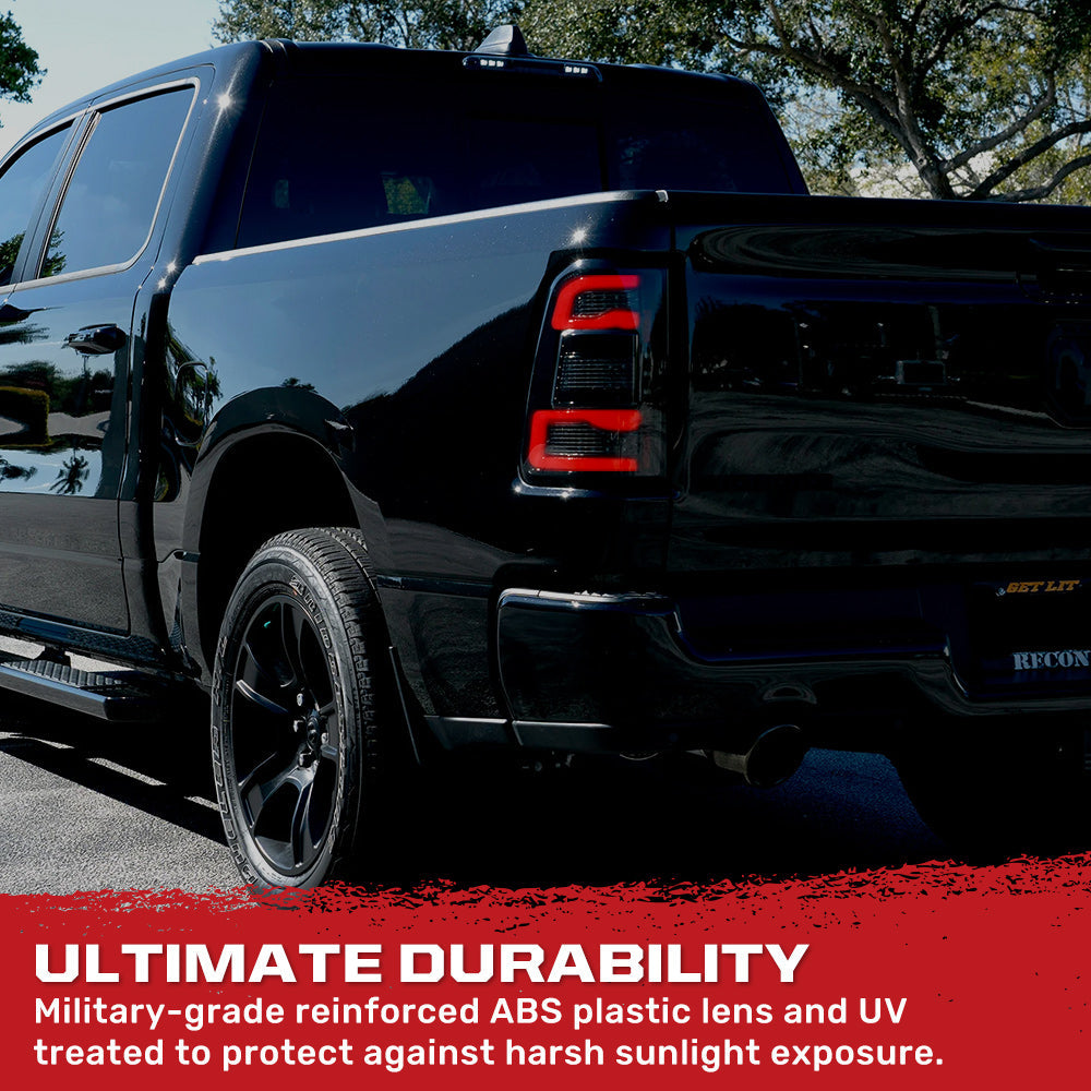 Dodge RAM 1500 19-23 Ultra Bright OLED Tail Lights w/ Scanning Red Turn Signals (Replaces OEM LED with *NO BLIS*) - Multiple Lens