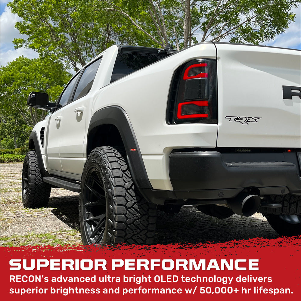 Dodge RAM 1500 19-23 Ultra Bright OLED Tail Lights w/ Scanning Red Turn Signals (Replaces OEM LED with BLIS) - Multiple Lens