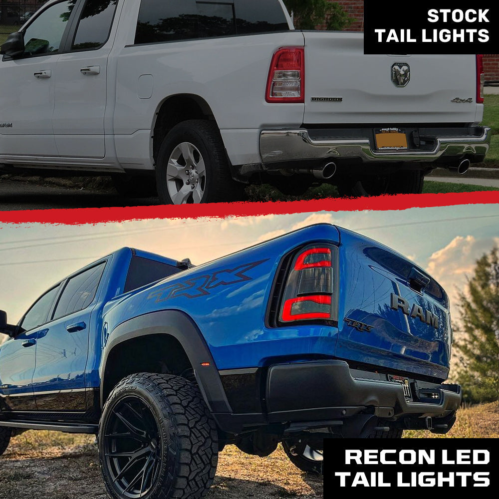 Dodge RAM 1500 19-23 Ultra Bright OLED Tail Lights w/ Scanning Red Turn Signals (Replaces OEM LED with BLIS) - Multiple Lens
