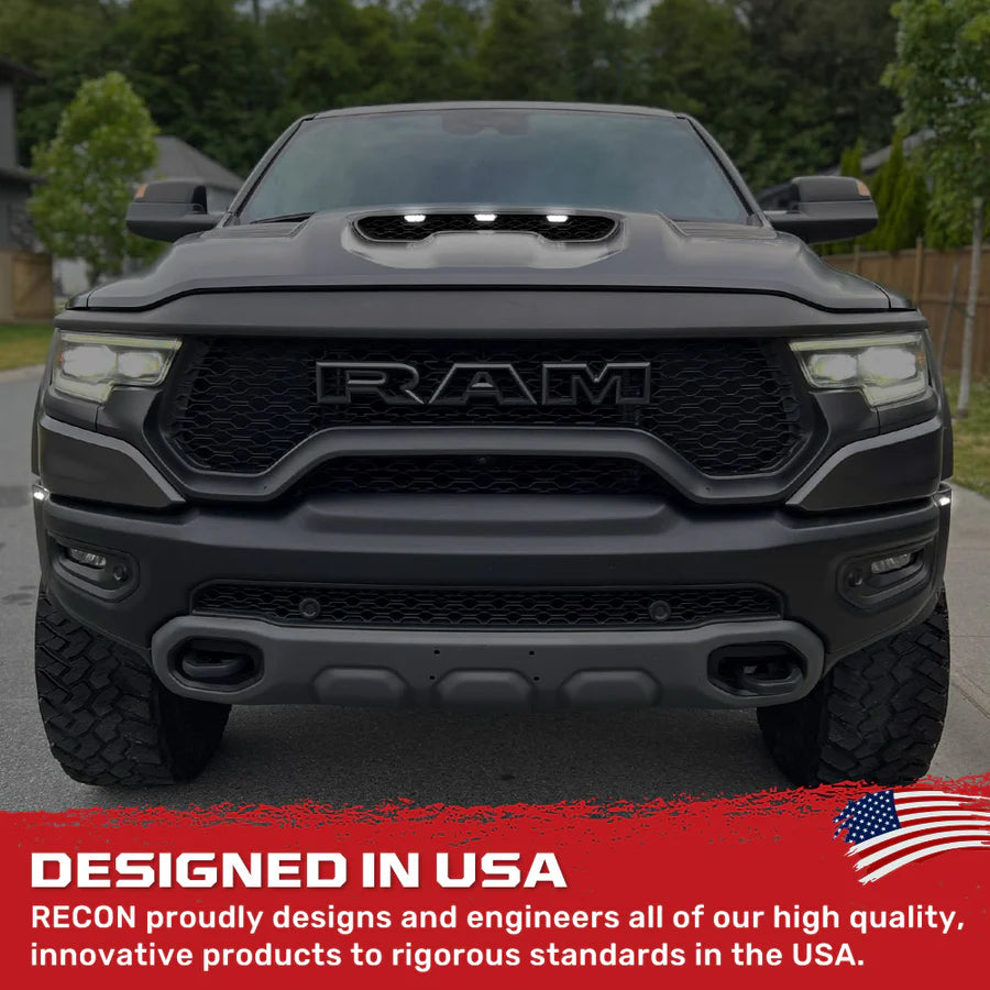 RECON Dodge 21-25 RAM 1500 TRX 7-PC Fender & Hood Light Kit Smoked Lens White or Amber LED Running Lights w/ Startup Light Sequence - Multiple Options