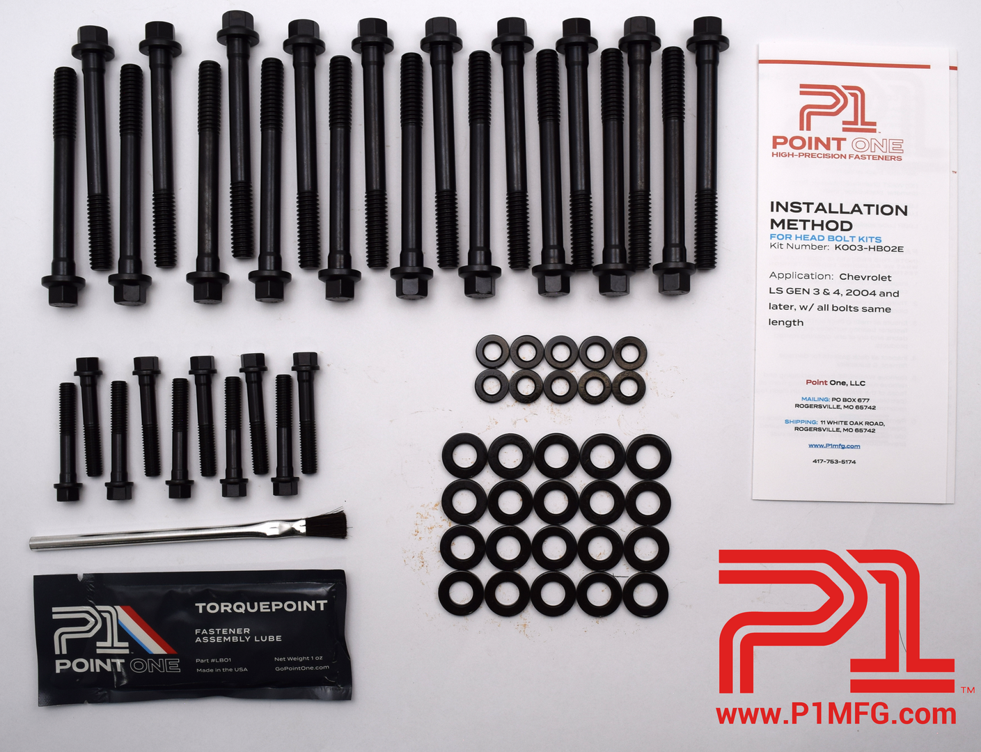 P1 CHEVROLET LS HEAD BOLT KIT, GEN 3 & 4 2004 AND LATER, ALL BOLTS SAME LENGTH, E190 SERIES, BLACK OXIDE FINISH