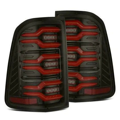 AlphaRex 19-23 Dodge Ram 1500 Luxx-Series LED Tail Lights Black/Red w/Activ Light/Seq Signal