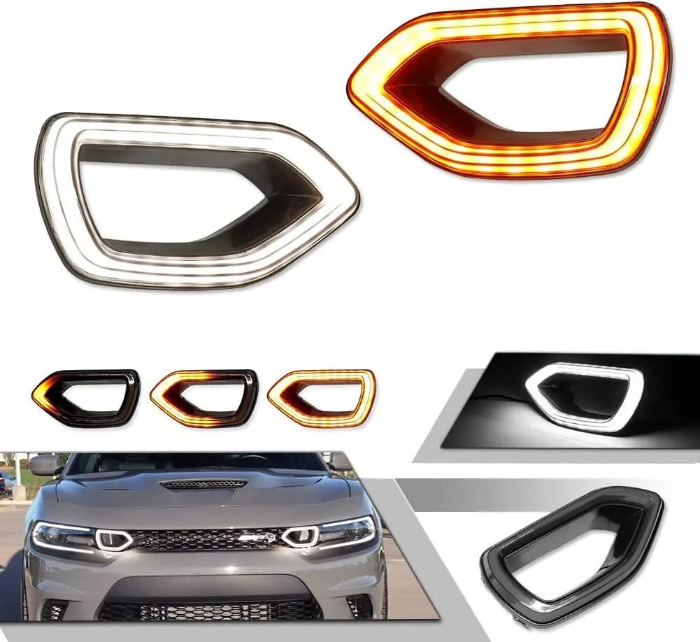 Ikon Motorsports 2015-2023 Dodge Charger SRT Smoke White DRL/Yellow Signal LED Lights