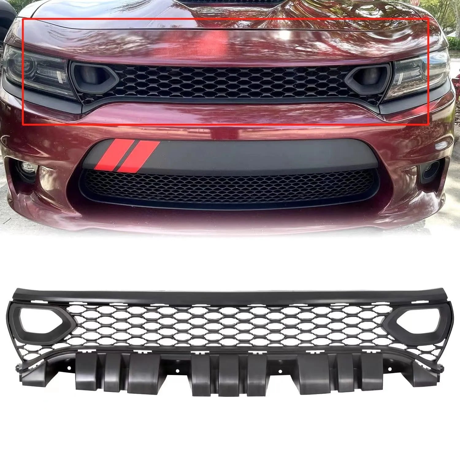 Dodge Charger SRT Mesh Grill Scat Pack Daytona 2015-2023 (Front Upper Lower Grille W/ Snorkel)