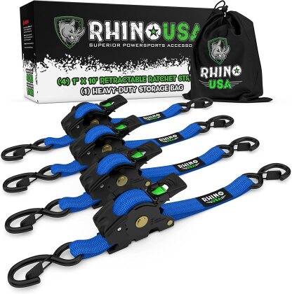 Rhino USA Retractable Ratchet Straps (4Pk 1Inx10Ft)