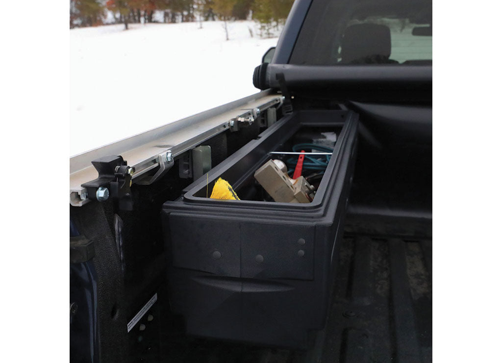 DÜHA Side Toolbox and Gear Storage "Humpstor" | Available in Open and Lockable Versions for Both Trucks with Tonneau or Toppers