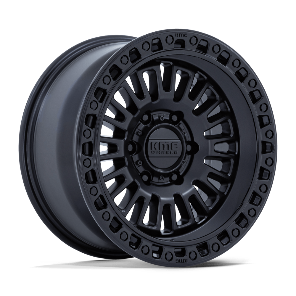 KMC AZTEC Matte Black W/ Gloss Black Lip 6x139.7 Wheels - product view 4