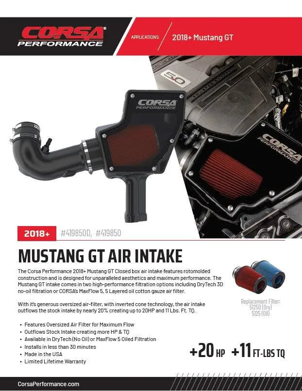 Corsa Closed Box Air Intake | 2018-2023 Ford Mustang GT 5.0L V8