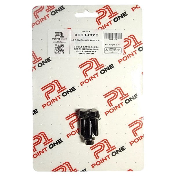 P1 CHEVROLET LS CAMSHAFT BOLT KIT FOR 3 BOLT CAMS, 8mm X 1.25 THREADS, 25MM UHL, E190 SERIES, BLACK OXIDE FINISH