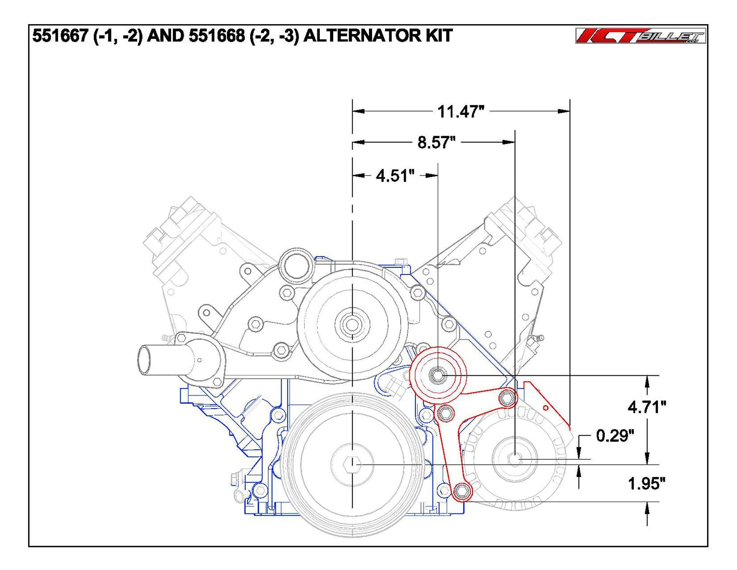 ICT Billet Billet Alternator Bracket Low Mount Compatible with LS Corvette
