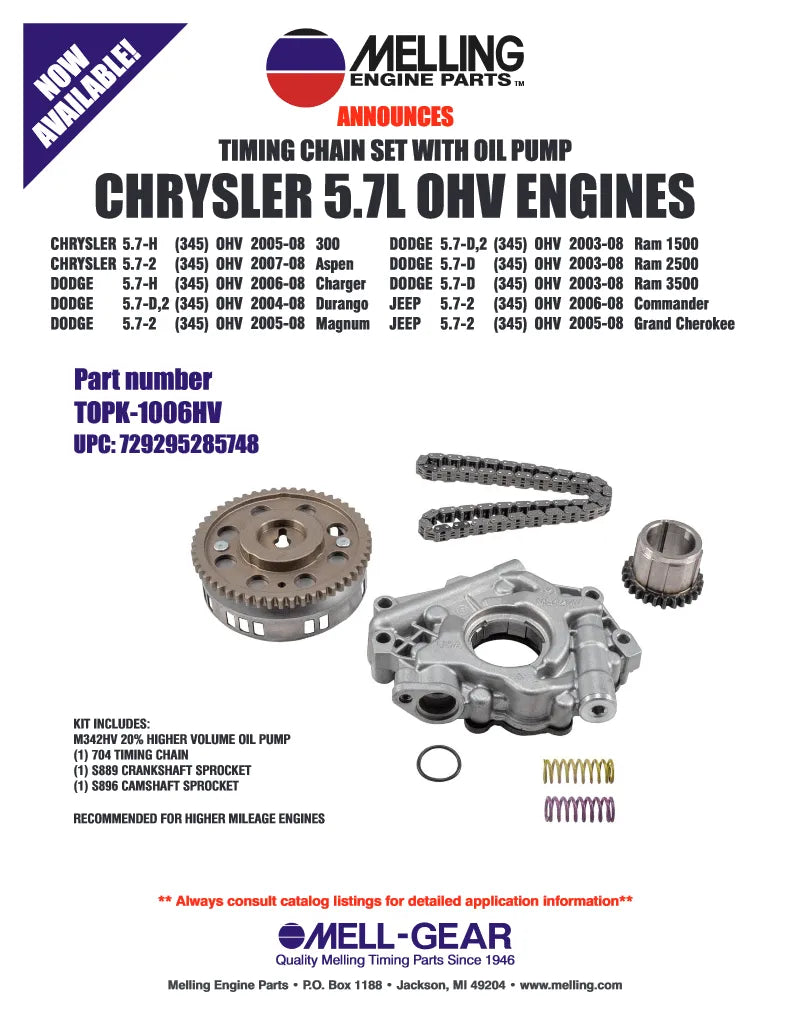 Melling High Volume Oil Pump and Component Kit 5.7 Pre-Eagle and 6.1 Hemi