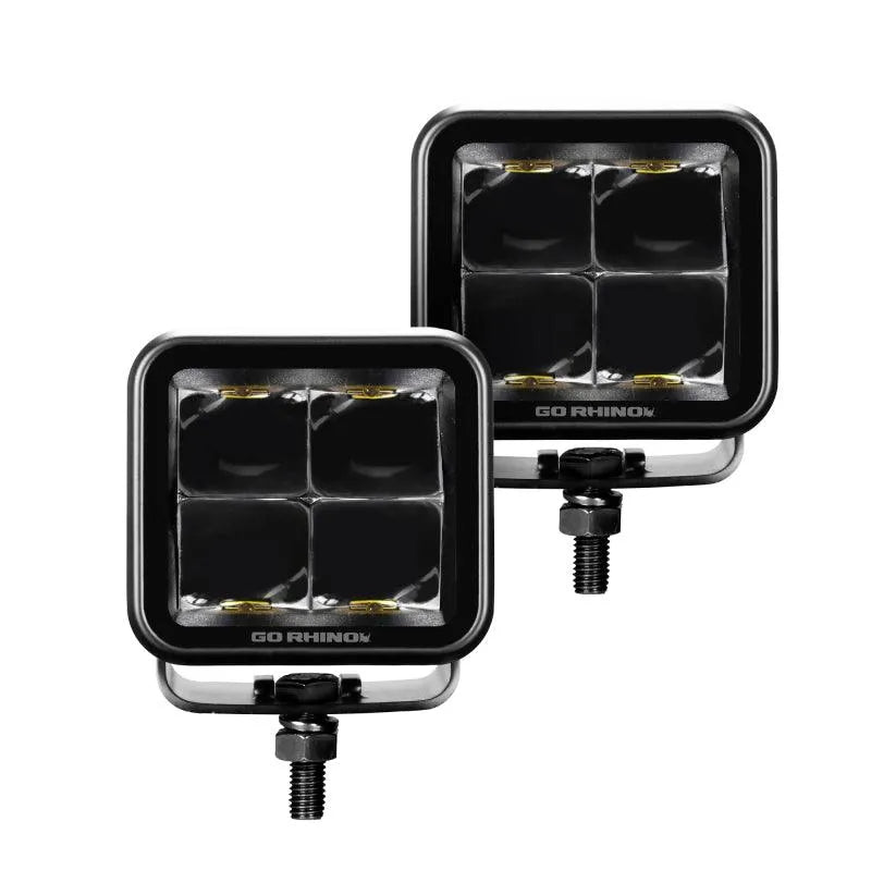Go Rhino Xplor Blackout Series Cube LED Spot Light Kit (Surface/Threaded Stud Mnt) 2x2 - Blk (Pair)