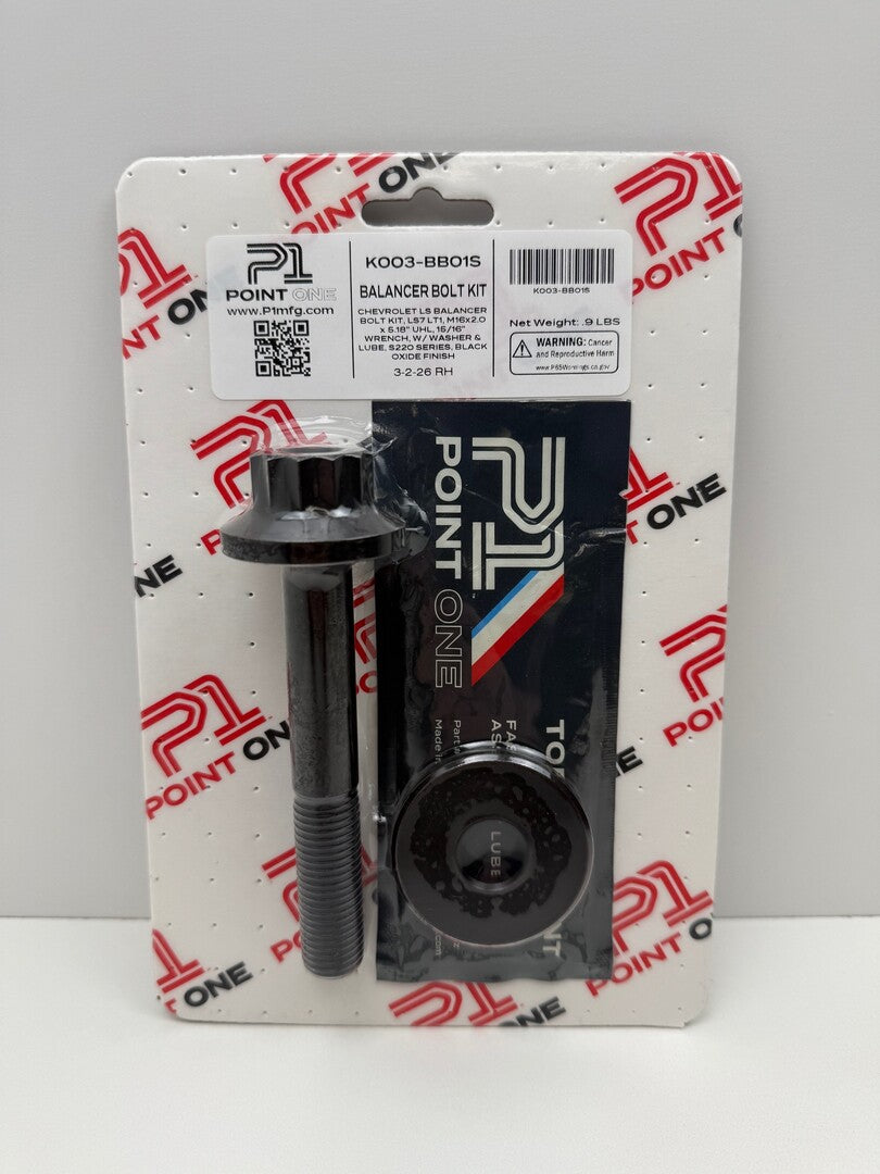 P1 CHEVROLET LS BALANCER BOLT KIT, GEN III / GEN IV, M16x2.0 x 4.32" UHL, 15/16" WRENCH, W/ WASHER & LUBE, S220 SERIES, B