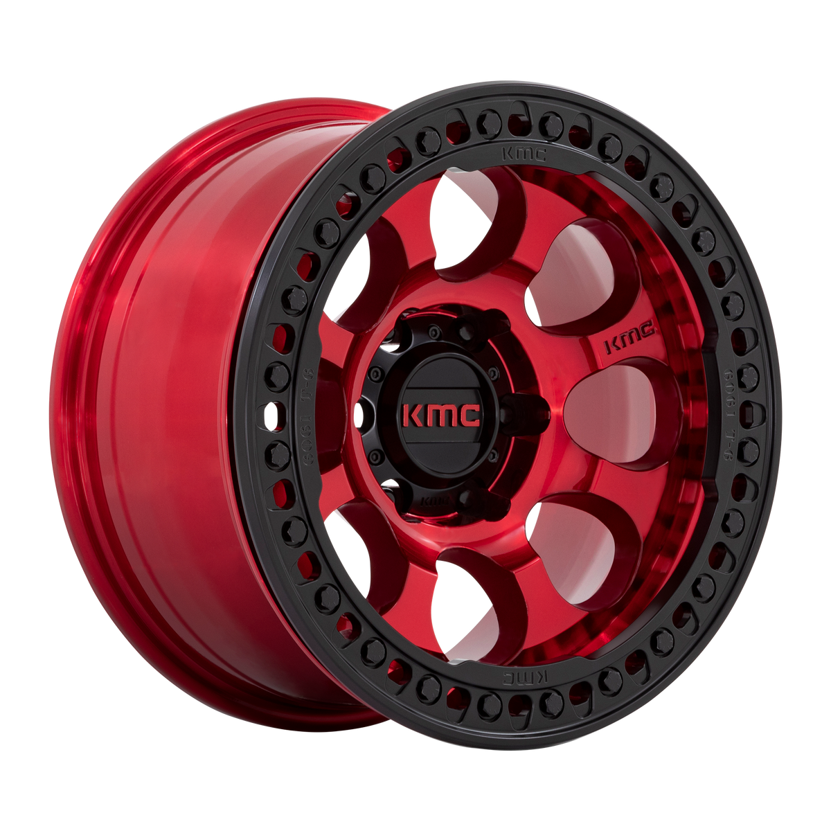 KMC RIOT BEADLOCK Candy Red W/ Satin Black Ring 6x139.7 Wheels - product view 1