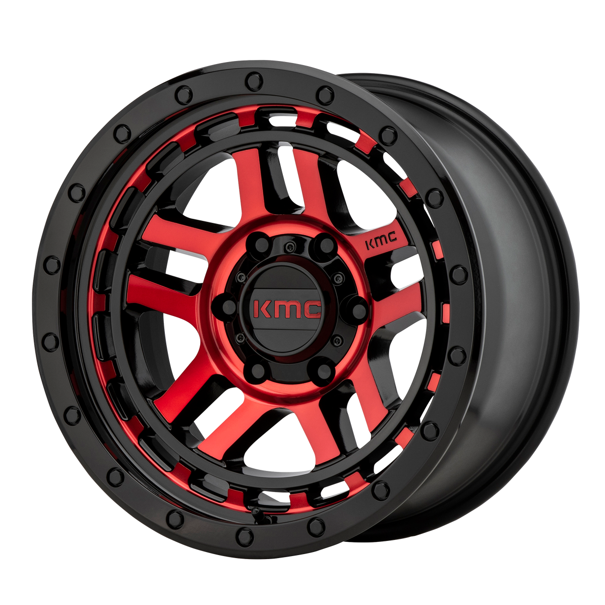 KMC RECON Gloss Black Mach W/ Red Tint 6x139.7 Wheels - product view 2