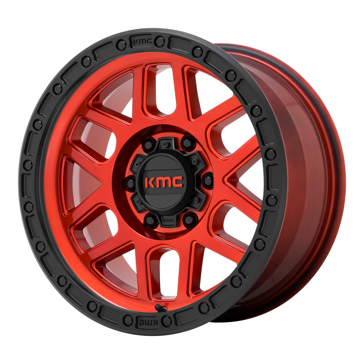 KMC MESA Candy Red W/ Black Lip 6x139.7 Wheels - product view 2