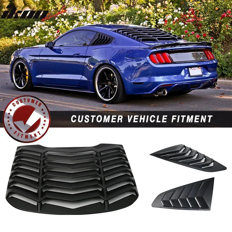 2015-2023 Ford Mustang IKON Black Rear Window Louver Side Louvers ABS