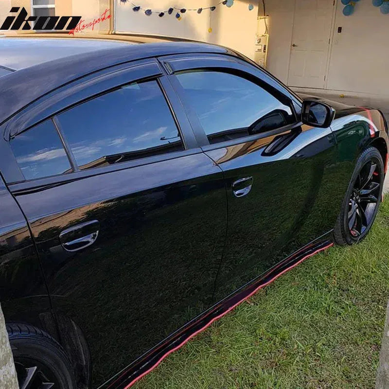 Ikon Motorsports 2011-2023 Dodge Charger Slim Smoke Tape On 4PCS Window Visors Acrylic