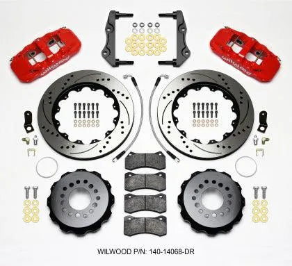 Wilwood AERO4 Rear Kit 14.25in Drilled Red 2014-Up Charger / 300 / Challenger w/Lines