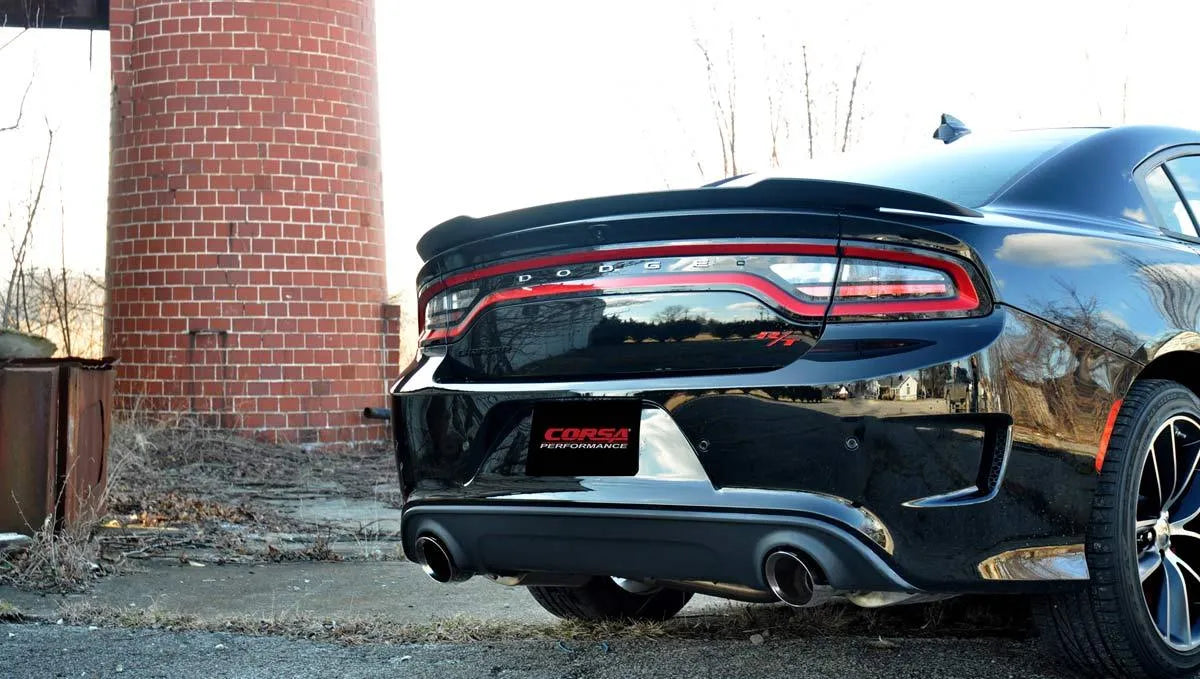 CORSA DODGE CHARGER SRT 392/R/T SCAT PACK/ SRT HELLCAT, 6.2L V8, 2.75 CAT-BACK, SPORT, TWIN 4.5 POLISHED PRO-SERIES TIPS; 2015-2023