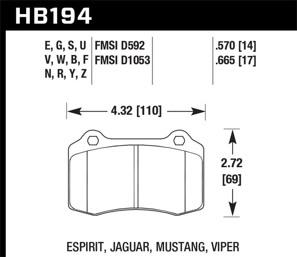 Hawk HPS Brake Pads Dodge Durango SRT 2018-2021 Rear Pads