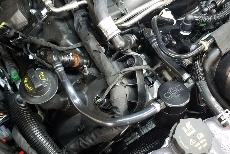 J&L 2018-2023 Ford Mustang GT Passenger Side Oil Separator 3.0 - Black Anodized