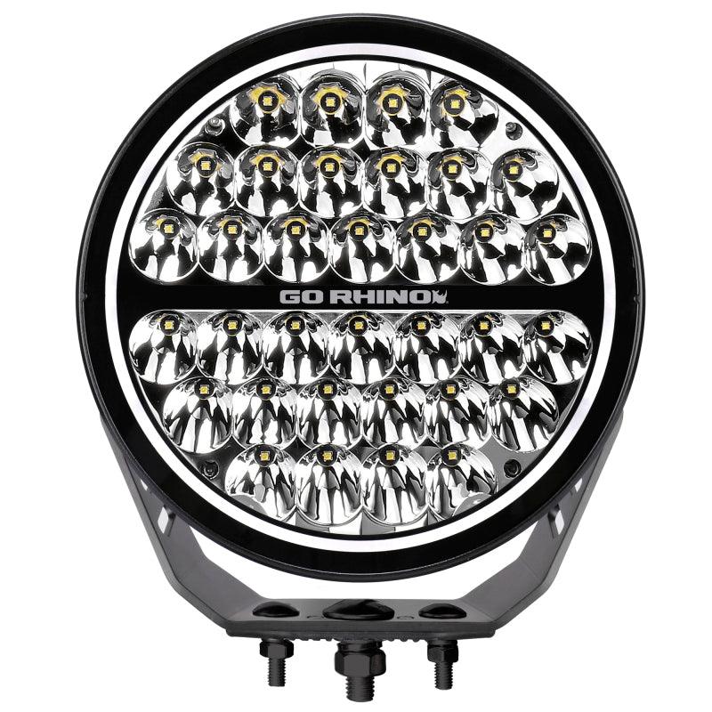 Go Rhino Xplor Blackout Series Round Single LED Spot Light Kit w/DRL (Surface Mount) 9in. - Blk