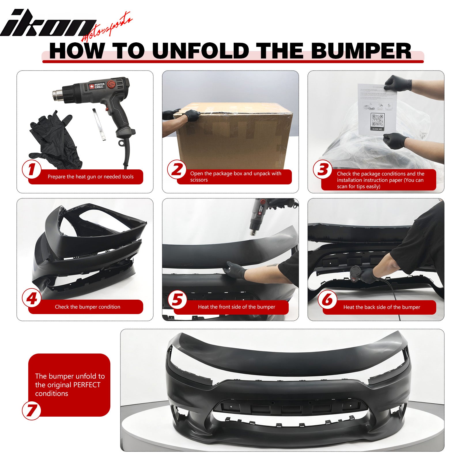 Ikon Motorsports 2015-2023 Dodge Charger SRT Hellcat Style Car Front Bumper Cover PP