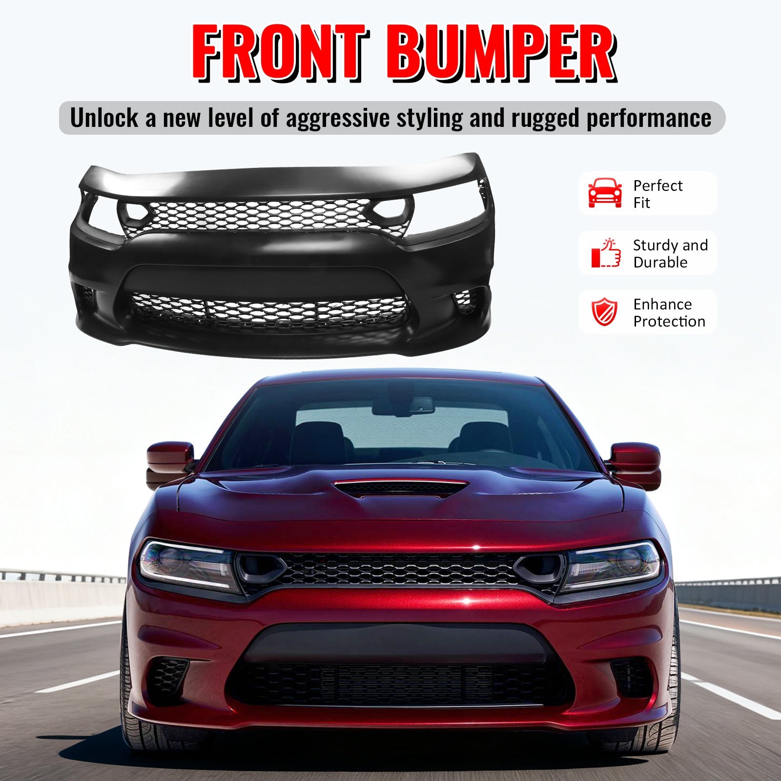 Ikon Motorsports 2015-2023 Dodge Charger SRT Front Bumper W/Foglight Grille & Insert PP
