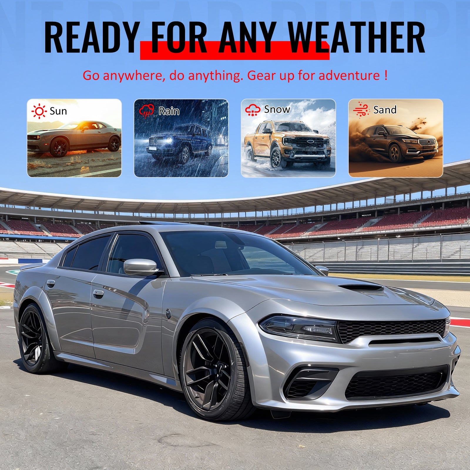 Ikon Motorsports 15-23 Dodge Charger Wide Body Front & Rear Bumper Cover w/ Fender Flare/Diffuser