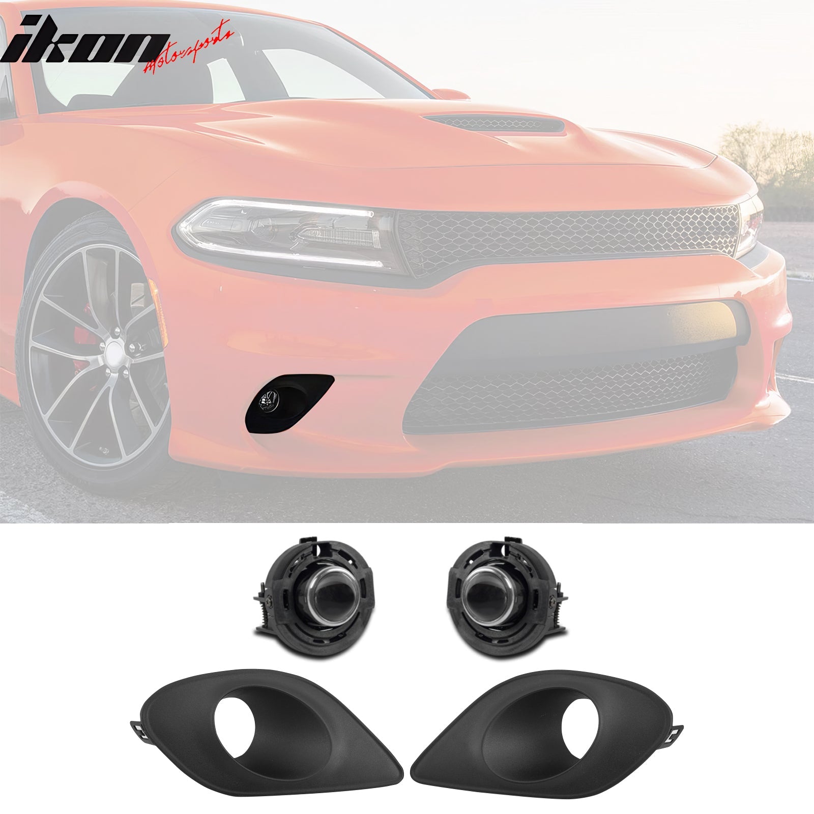 Ikon Motorsports 2015-2023 Dodge Charger Halogen Fog Lights White Lens Bumper Lamps Kit