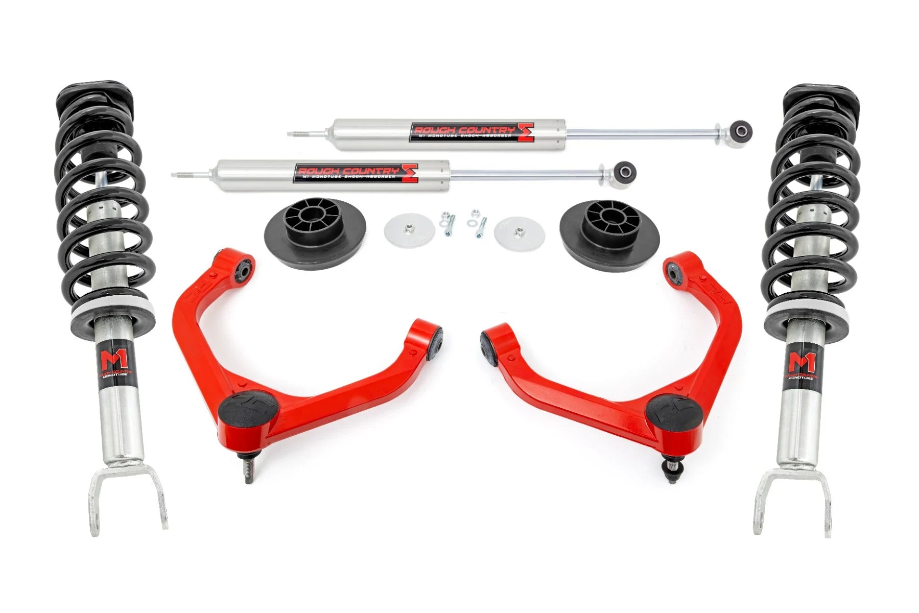 Rough Country 3.5 Inch Lift Kit Ram 1500 2WD/4WD (2019-2026) W/ M1 Struts & Shocks & Red Upper Control Arms