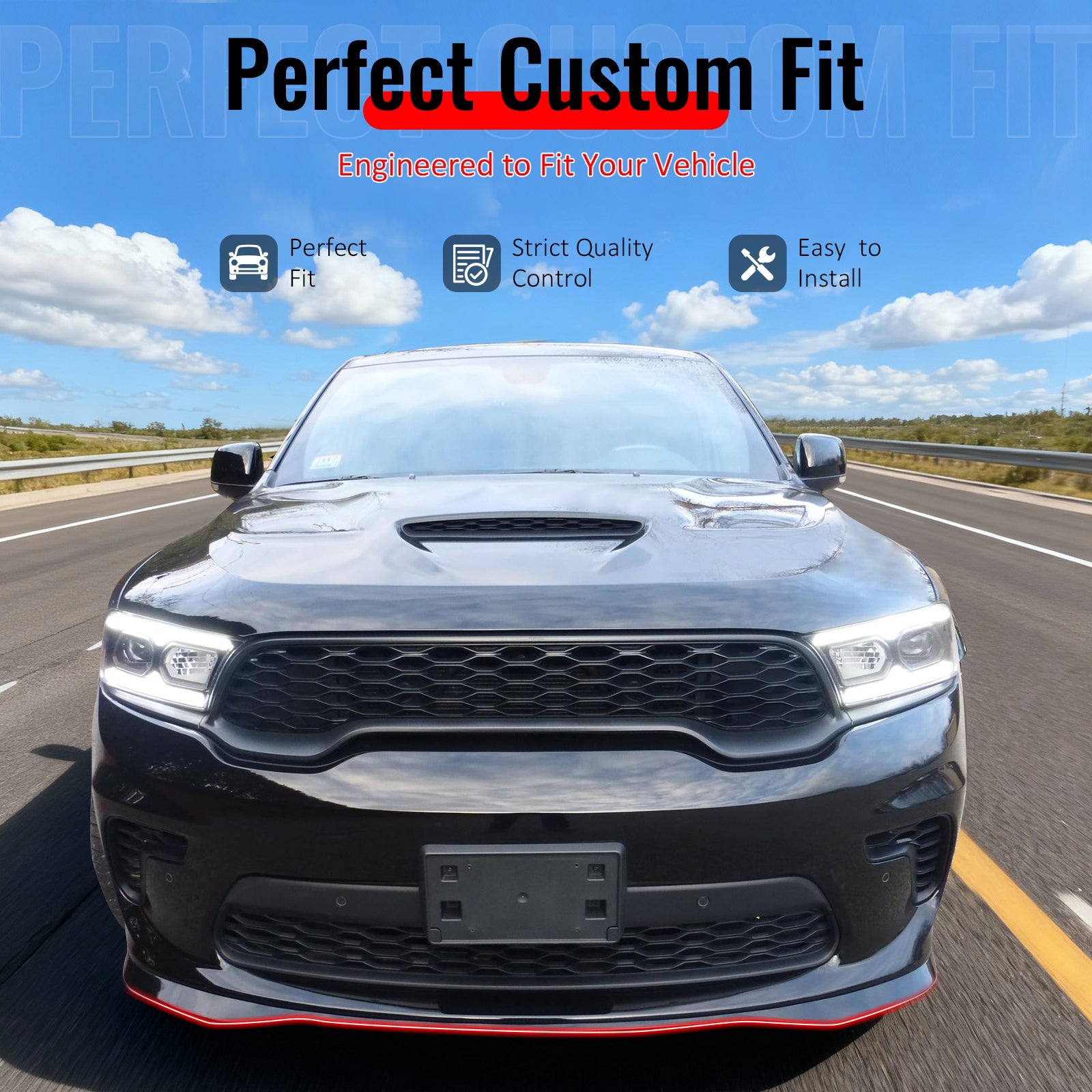 2021-2025 Dodge Durango Front Bumper Lip 21+ Hellcat Style Gloss Black