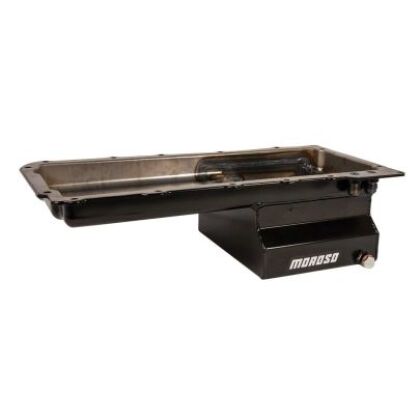 Moroso GM LS Swap (w/Rear Sump/Spin-On Filter Adapter) Wet Sump 7qt 6in Angled Steel Oil Pan - Black