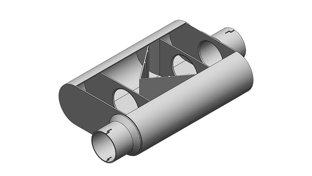 2.5" Inlet/Outlet "Chambered Series" Muffler | (Offset Inlet, Center Outlet)