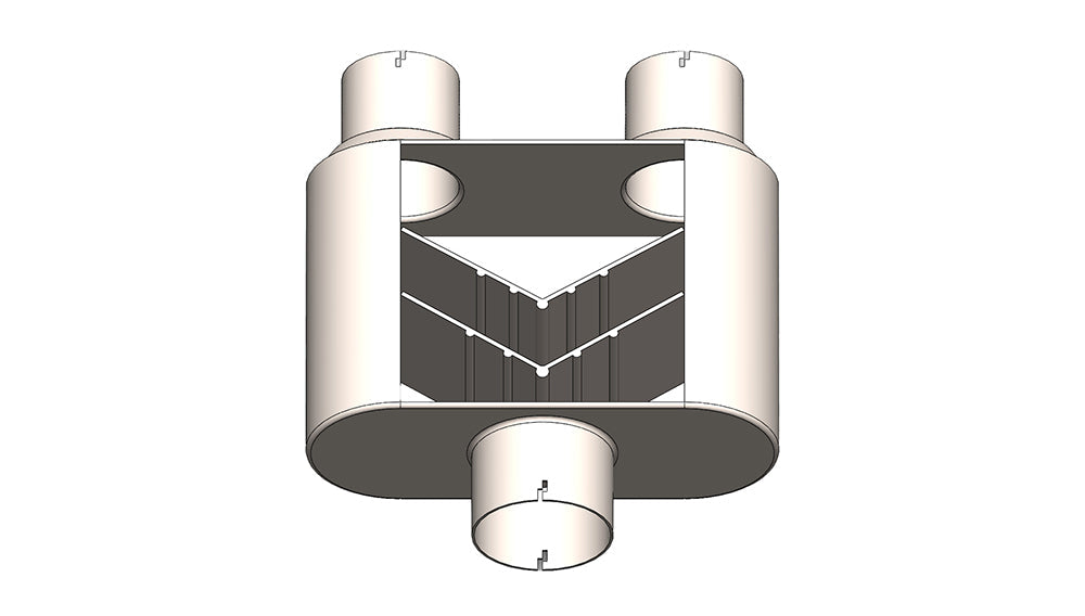 3" Inlet/2.5" Outlets "Race Series" Muffler | (Center Inlet, Dual Offset Outlets)