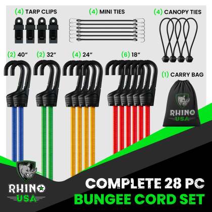 Rhino USA 28Pc Bungee Cord Assortment