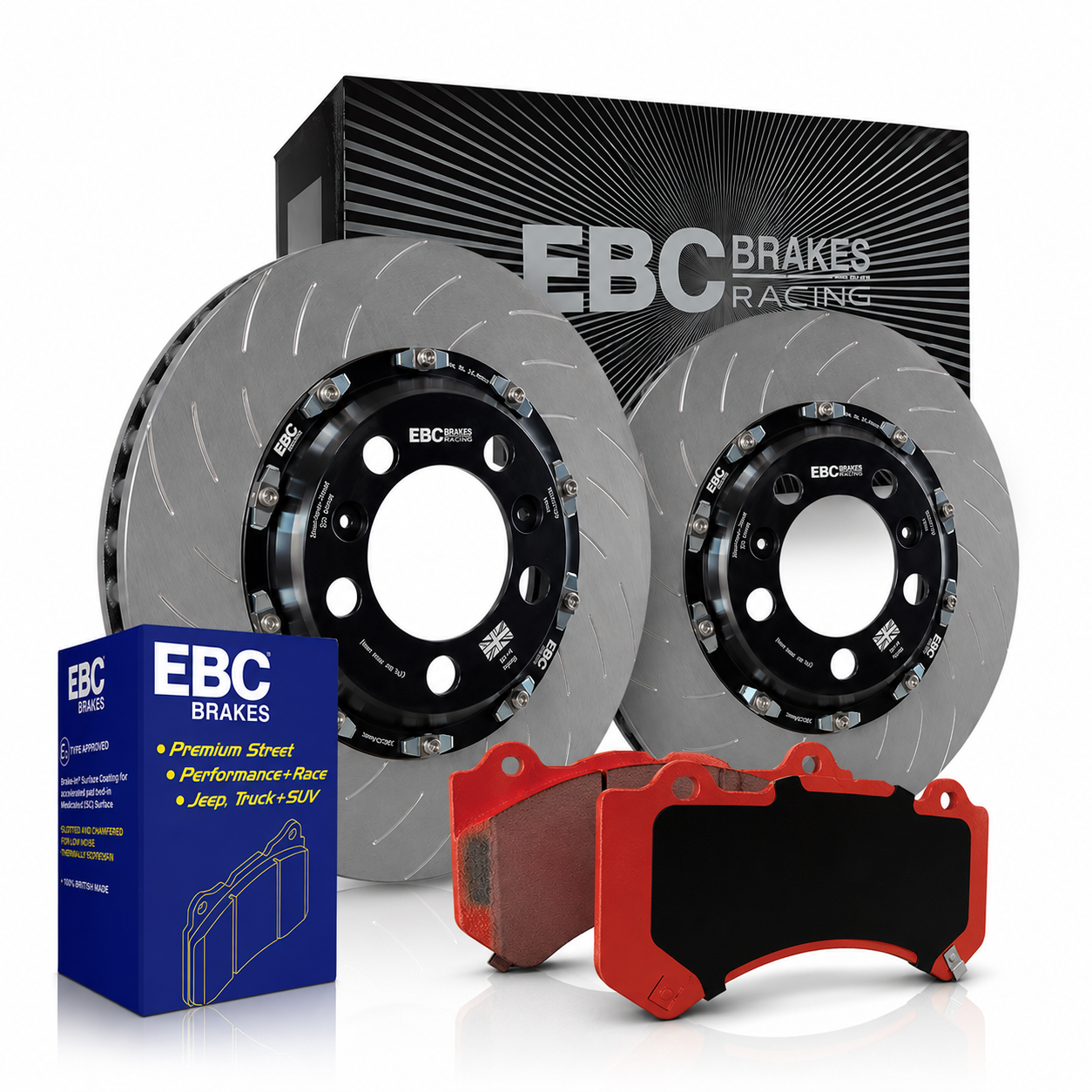 EBC Racing 15-21 Dodge Charger & Challenger SRT 6 Piston Front Brake Kit w/ Redstuff  Pads and SG Floating Rotors